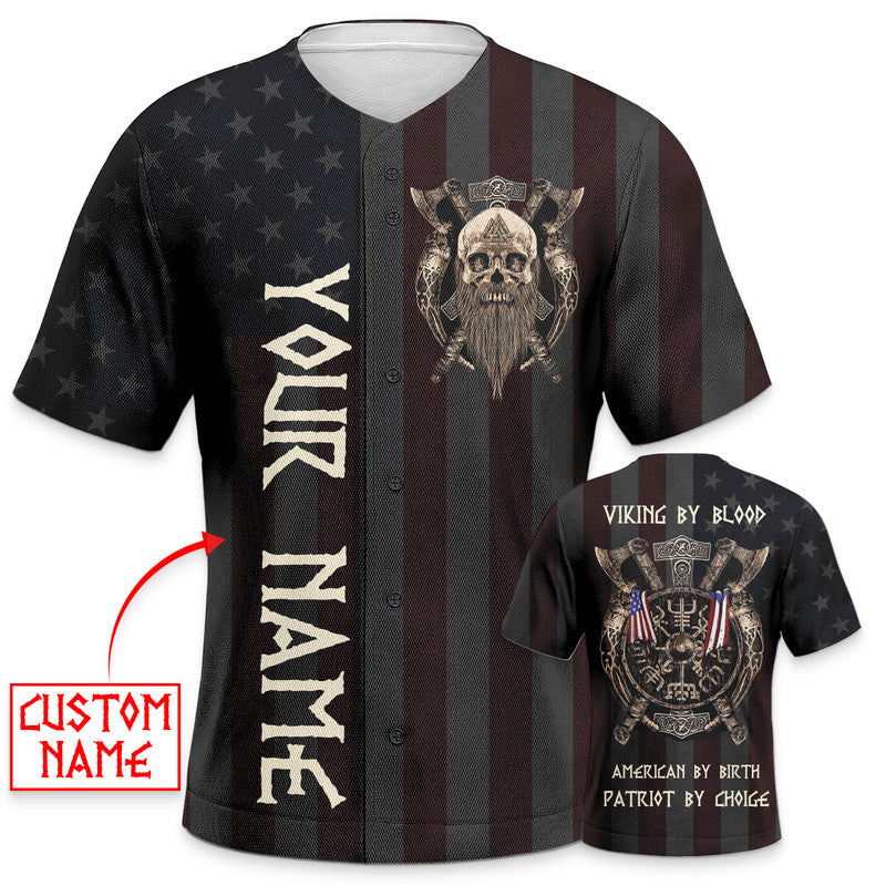 Viking By Blood American By Birth Patriot By Choice Skull Custom Baseball Jersey