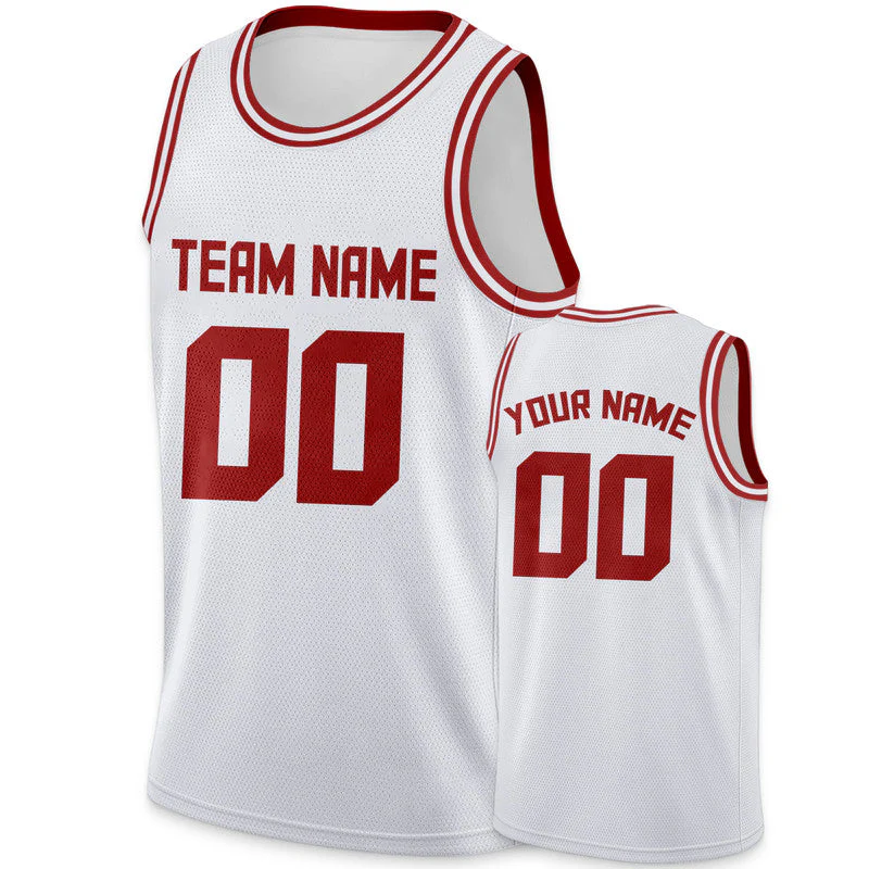 Custom White Red Round Neck Rib-Knit Basketball Jersey