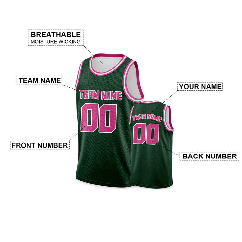 Custom Kelly Green Pink Round Neck Rib-Knit Basketball Jersey