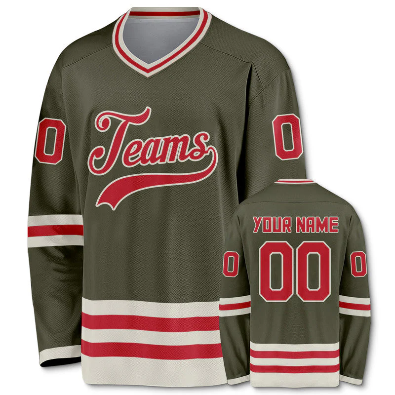 Custom Olive Red-Beige Authentic Hockey Jersey