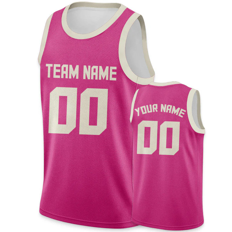Custom Pink Cream Round Neck Rib-Knit Basketball Jersey