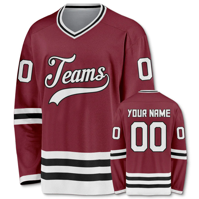 Custom Crimson White-Black Authentic Hockey Jersey