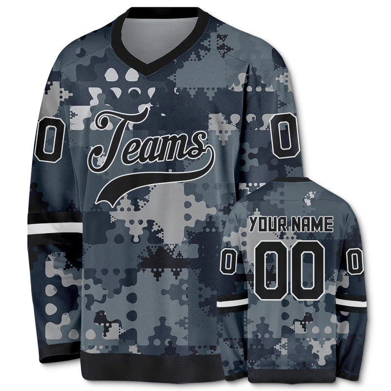 Custom Camo Black-White Puzzle Authentic Salute To Service Hockey Jersey