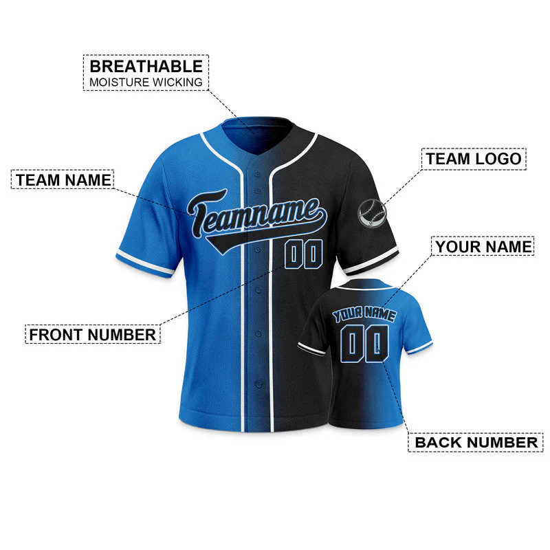 Custom Powder Blue Black-White Authentic Split Fashion Baseball Jersey