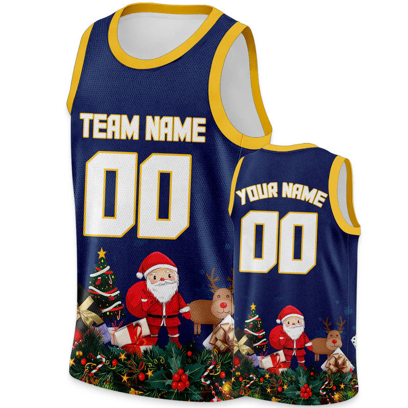 Christmas Day Custom Navy White-Gold Santa Claus Authentic Basketball Jersey1