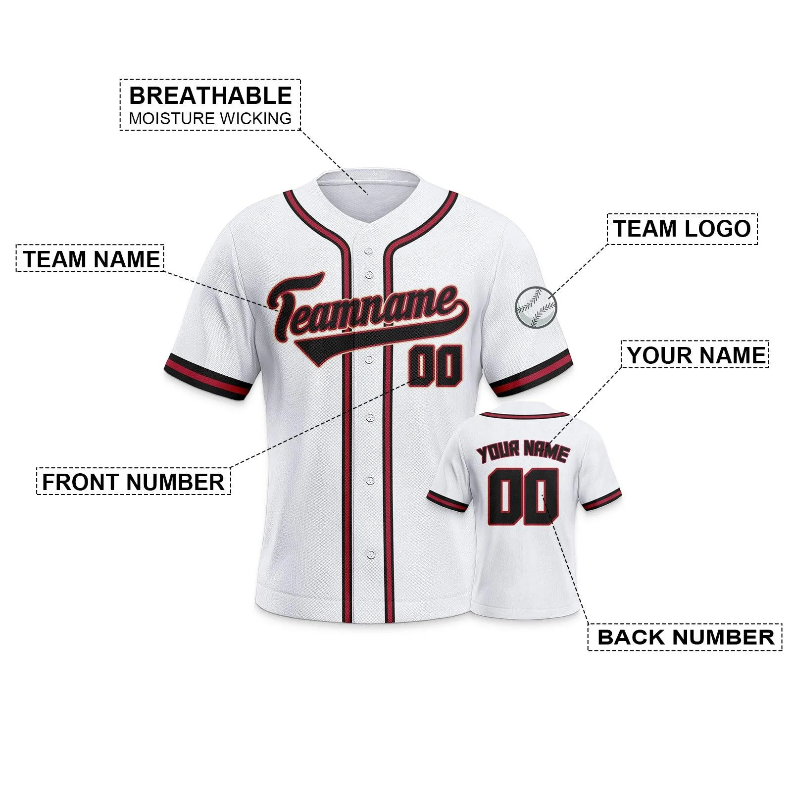 Custom White Black-Red Authentic Classic Baseball Jersey