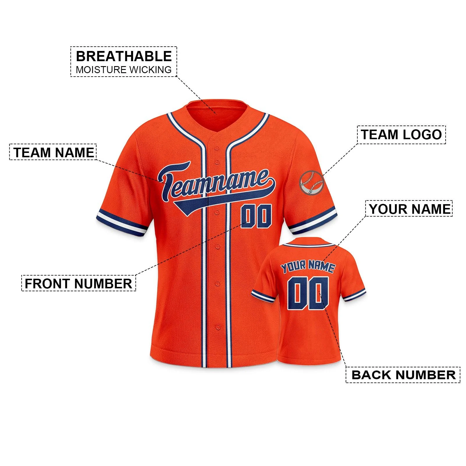 Custom Orange Navy-White Authentic Classic Baseball Jersey