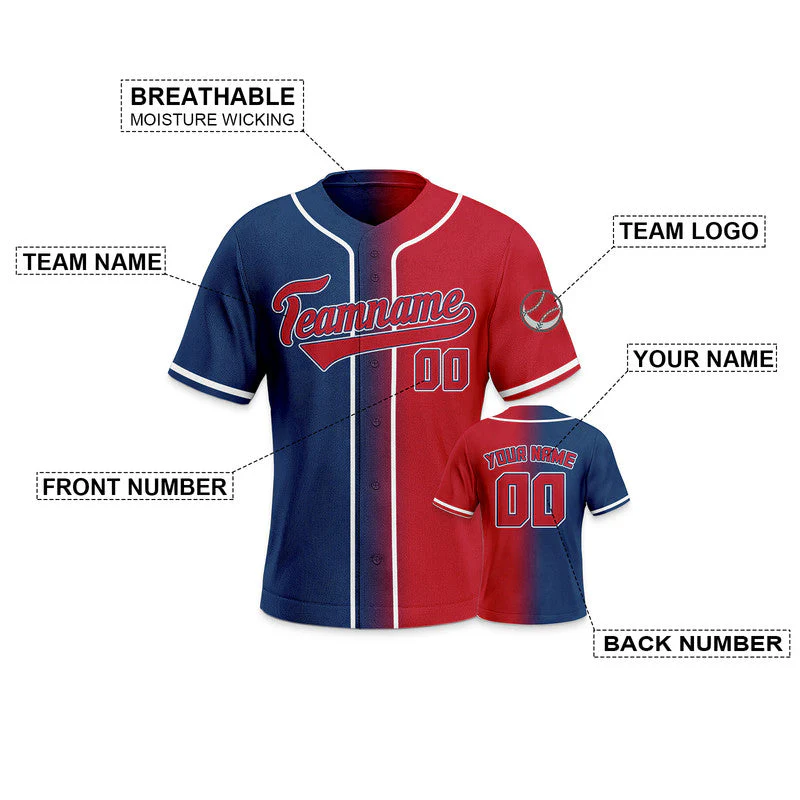 Custom Red Navy-White Authentic Split Fashion Baseball Jersey