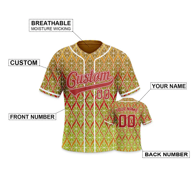 Custom Gold Red-White 3D Pattern Design Authentic Baseball Jersey