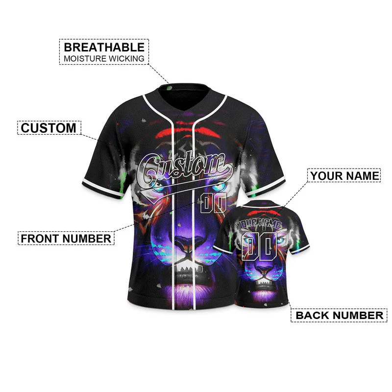 Custom Black Purple-White 3D Pattern Design Tiger And Peacock Authentic Baseball Jersey