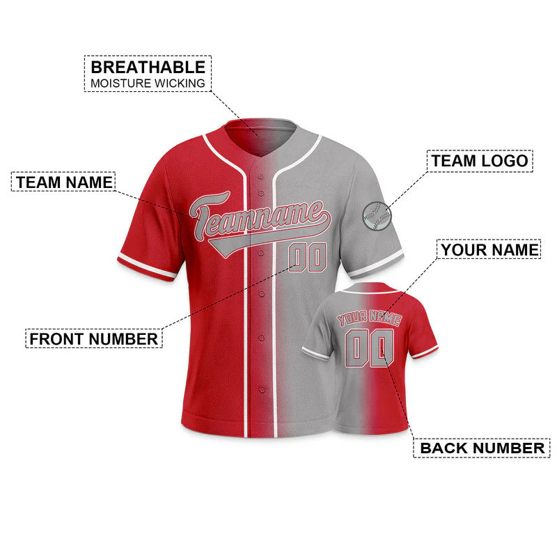 Custom Red Gray-White Authentic Split Fashion Baseball Jersey