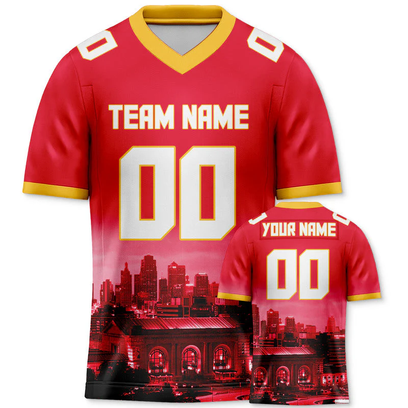 Custom 3D City Night Red White-Gold Authentic Football Silhouette Jersey1