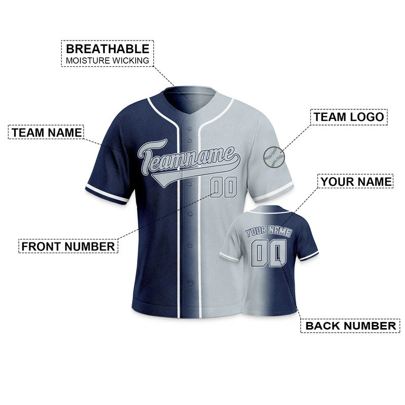 Custom Navy Gray-White Authentic Split Fashion Baseball Jersey