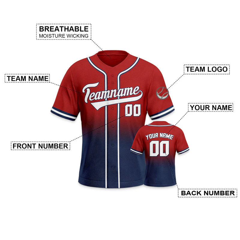 Custom Red Navy-White Authentic Fade Fashion Baseball Jersey-3
