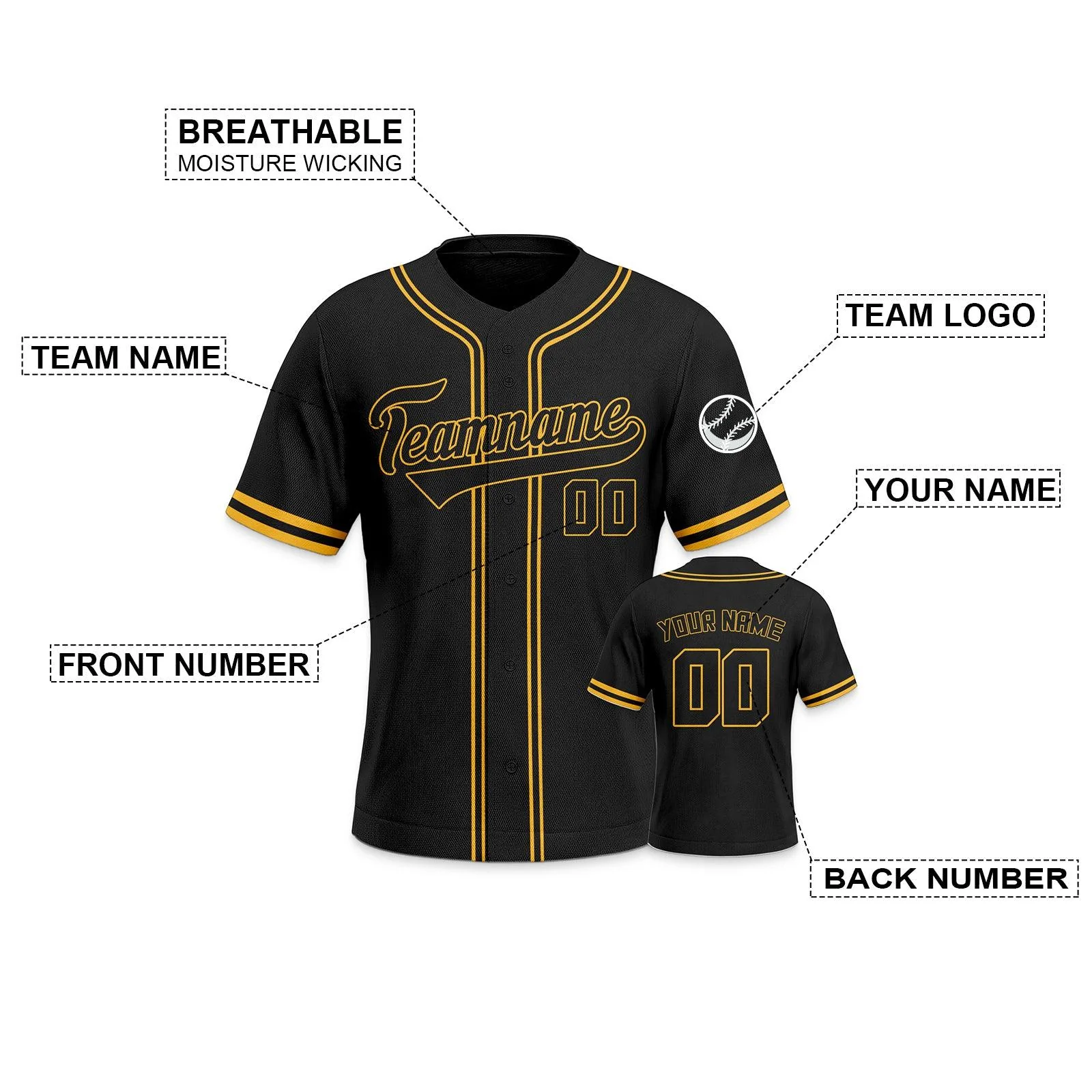 Custom Black Black-Old Gold Authentic Classic Baseball Jersey