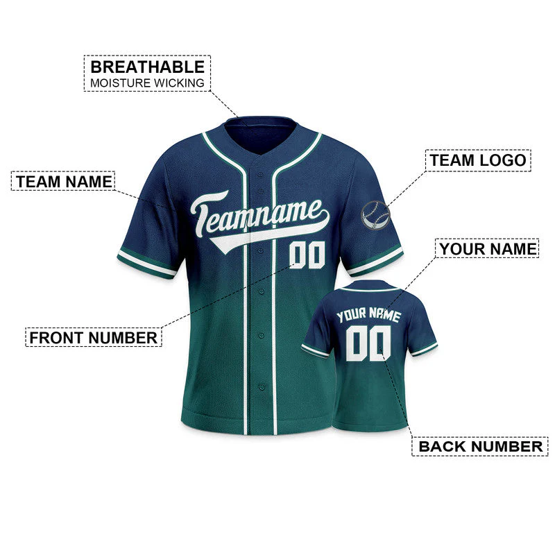 Custom Navy Aqua-White Authentic Fade Fashion Baseball Jersey