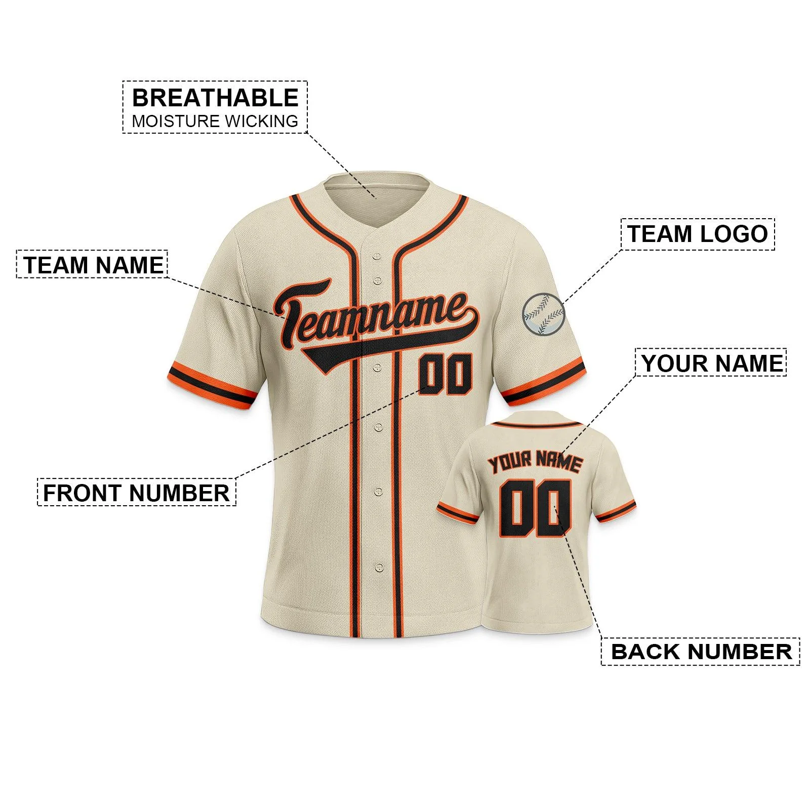 Custom Beige Black-Orange Authentic Classic Baseball Jersey