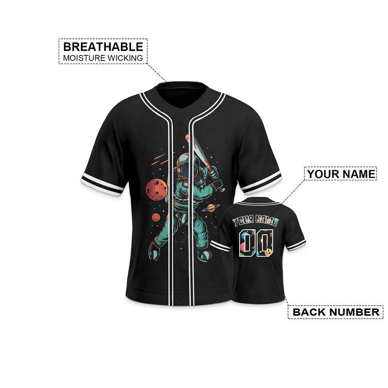 Custom Black Aqua-White 3D Pattern Design Space Authentic Baseball Jersey