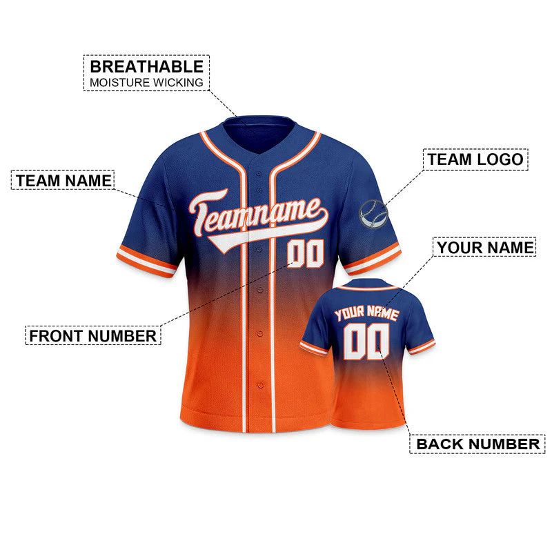 Custom Royal Orange-White Authentic Fade Fashion Baseball Jersey