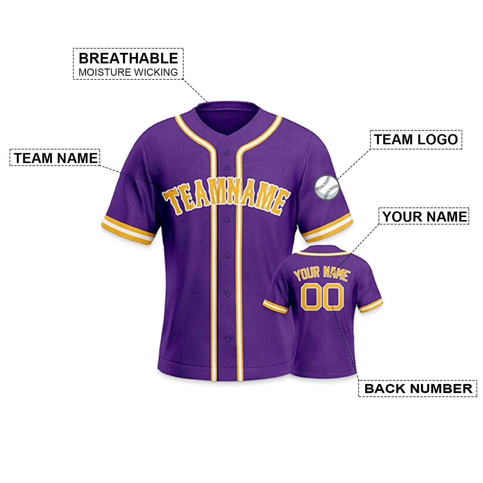 Custom Purple Gold-White Authentic Baseball Jersey-2