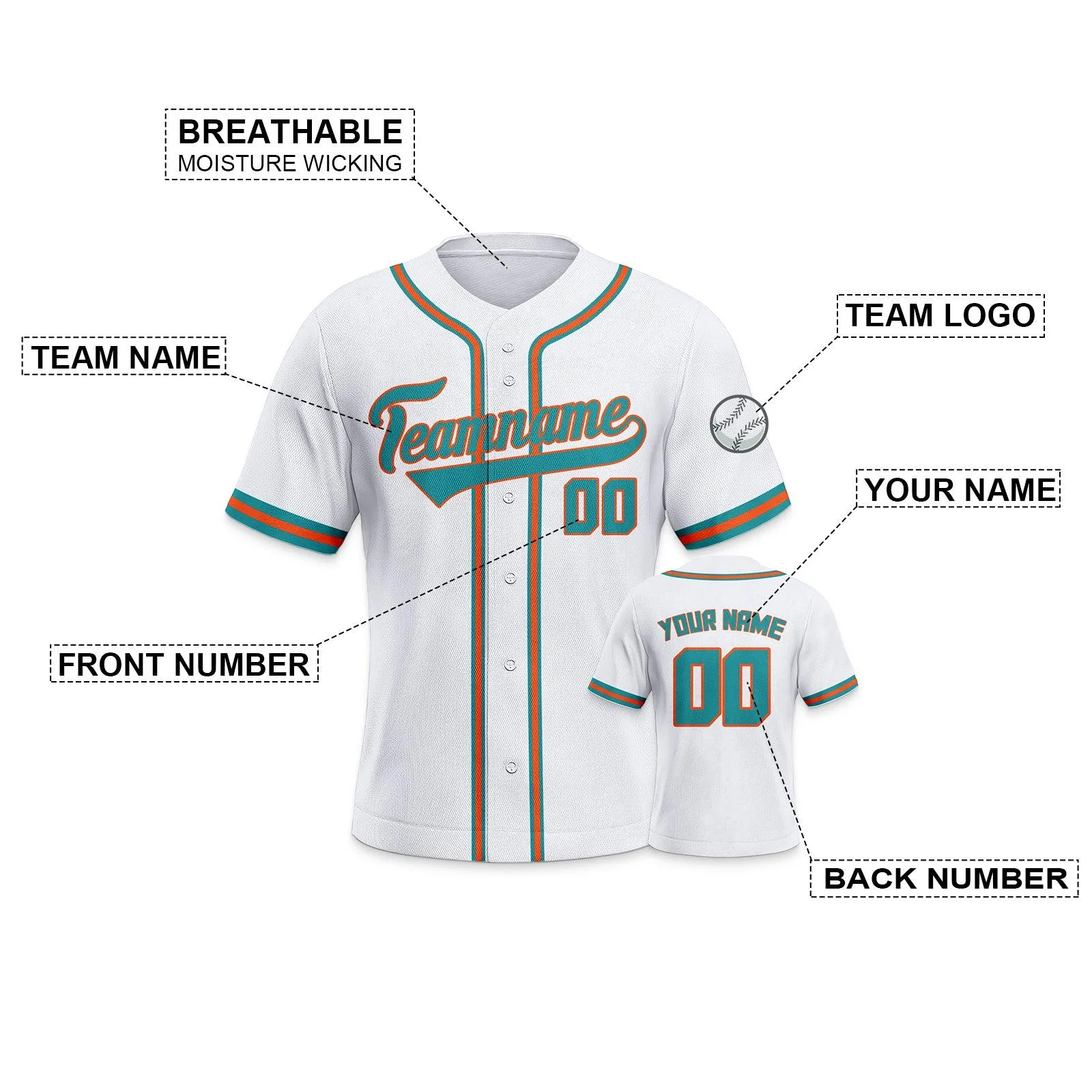 Custom White Aqua-Orange Authentic Classic Baseball Jersey